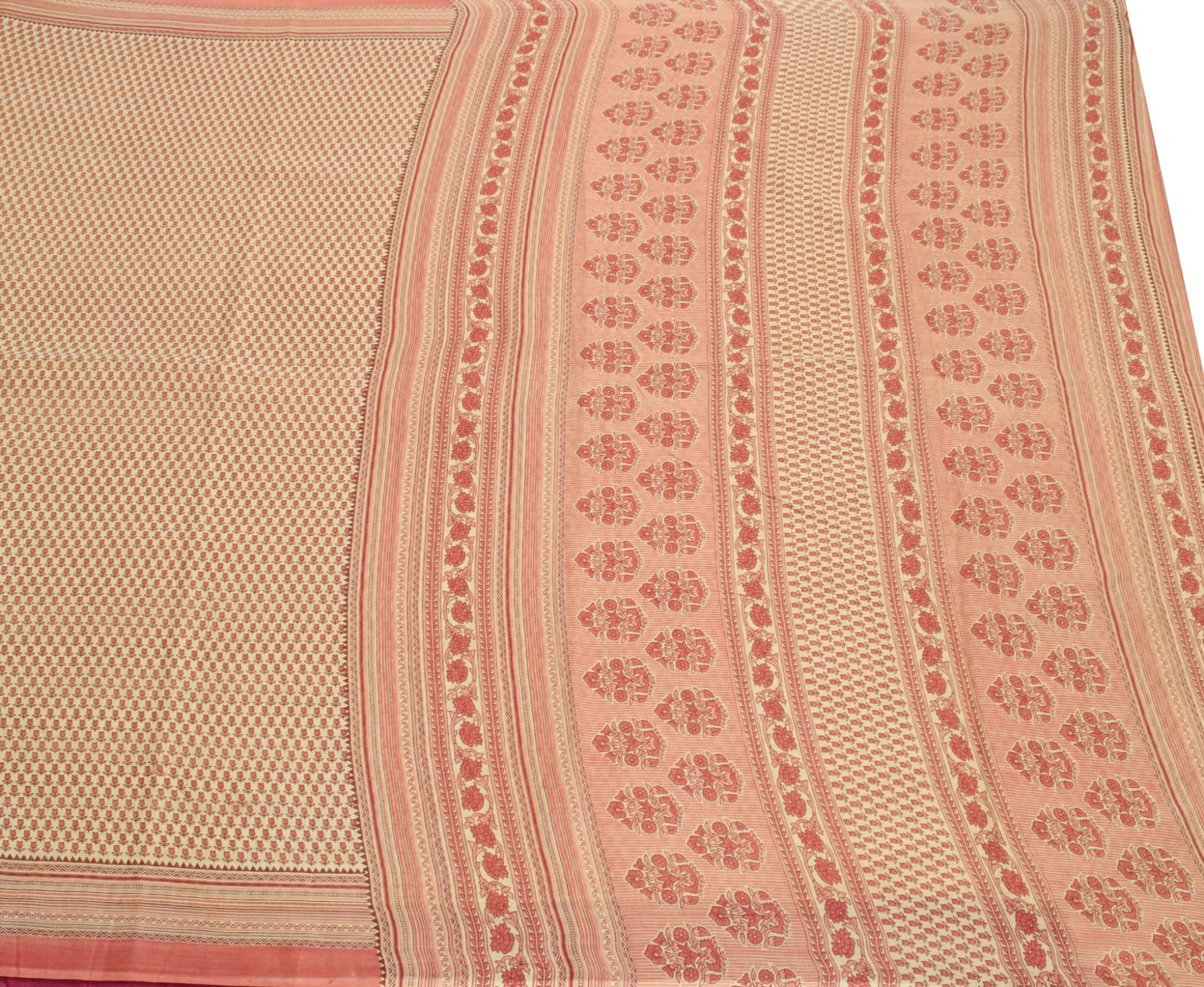 Sushila Vintage Floral Cream Saree 100% Pure Cotton Printed Soft Craft Fabric