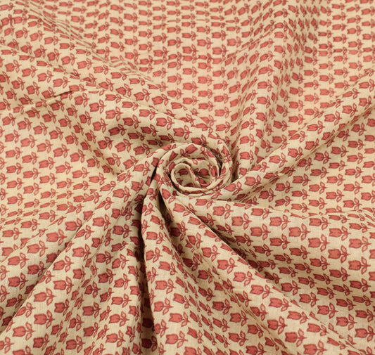 Sushila Vintage Floral Cream Saree 100% Pure Cotton Printed Soft Craft Fabric