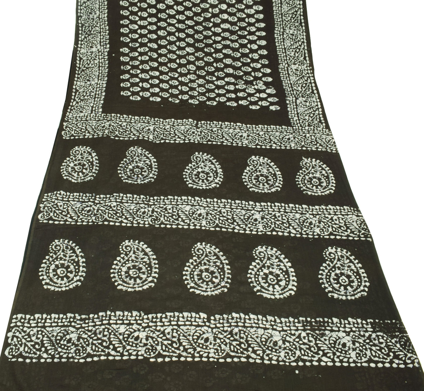 Sushila Vintage Dark Green Saree Pure Cotton Printed Batik Soft Craft Fabric