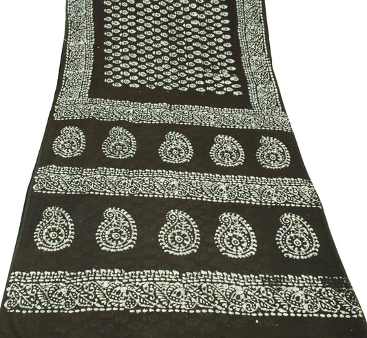 Sushila Vintage Dark Green Saree Pure Cotton Printed Batik Soft Craft Fabric