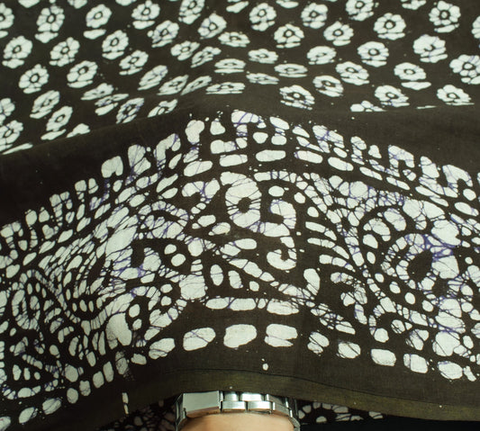 Sushila Vintage Dark Green Saree Pure Cotton Printed Batik Soft Craft Fabric