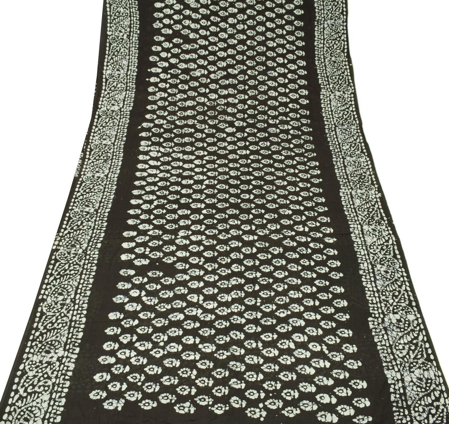 Sushila Vintage Dark Green Saree Pure Cotton Printed Batik Soft Craft Fabric