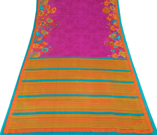 Sushila Vintage Purple Saree Pure Cotton Geomantic Floral Printed Soft Fabric