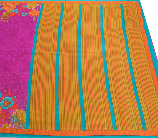 Sushila Vintage Purple Saree Pure Cotton Geomantic Floral Printed Soft Fabric