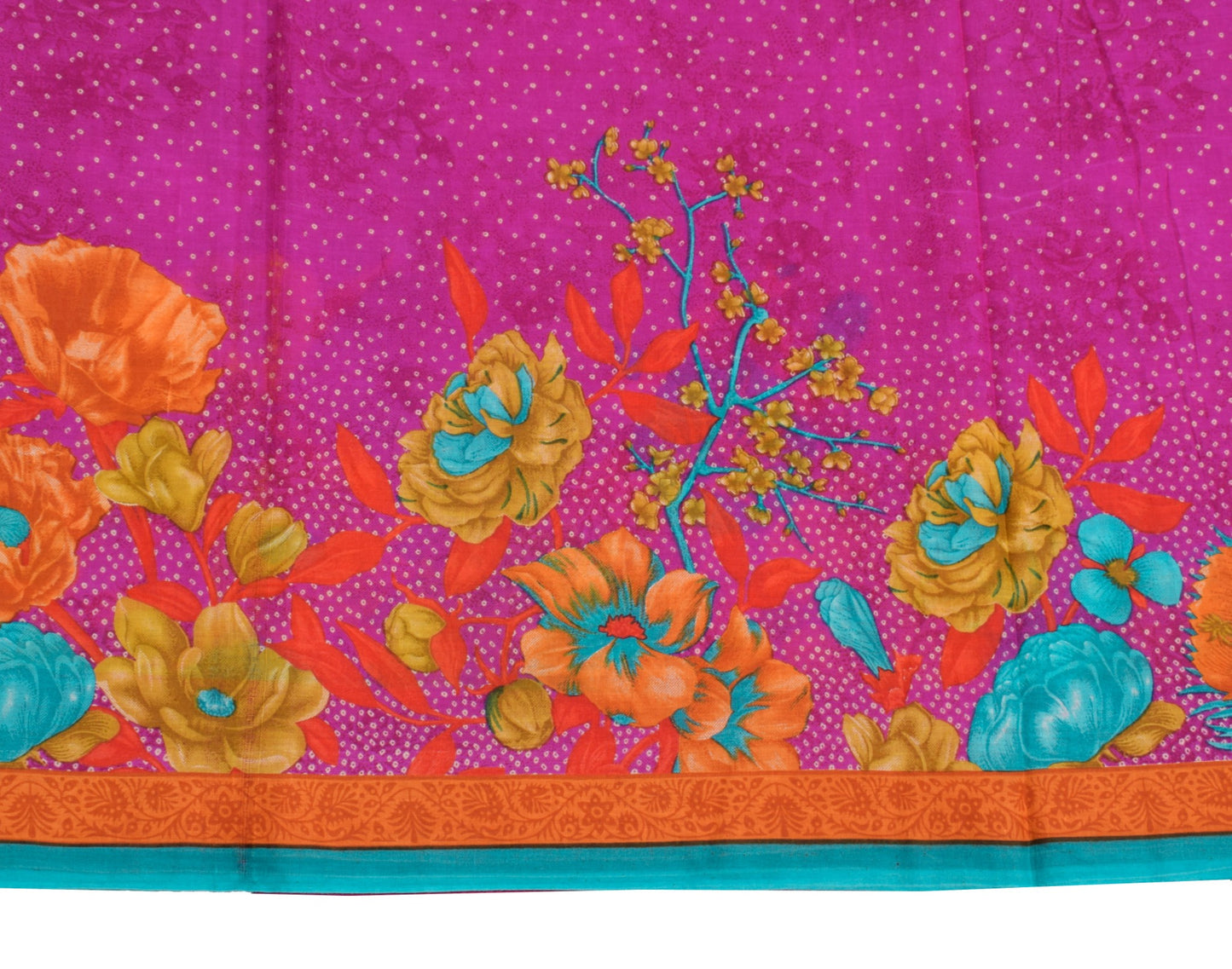 Sushila Vintage Purple Saree Pure Cotton Geomantic Floral Printed Soft Fabric