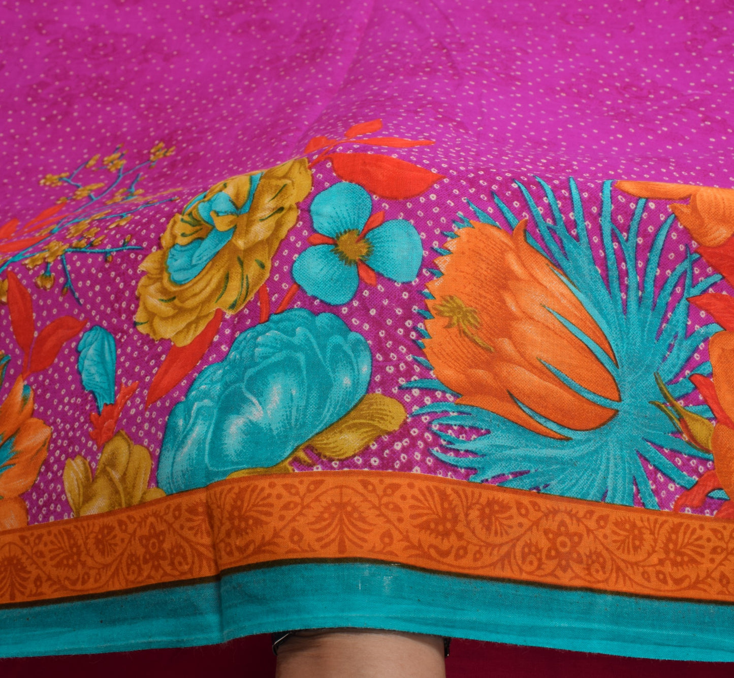 Sushila Vintage Purple Saree Pure Cotton Geomantic Floral Printed Soft Fabric