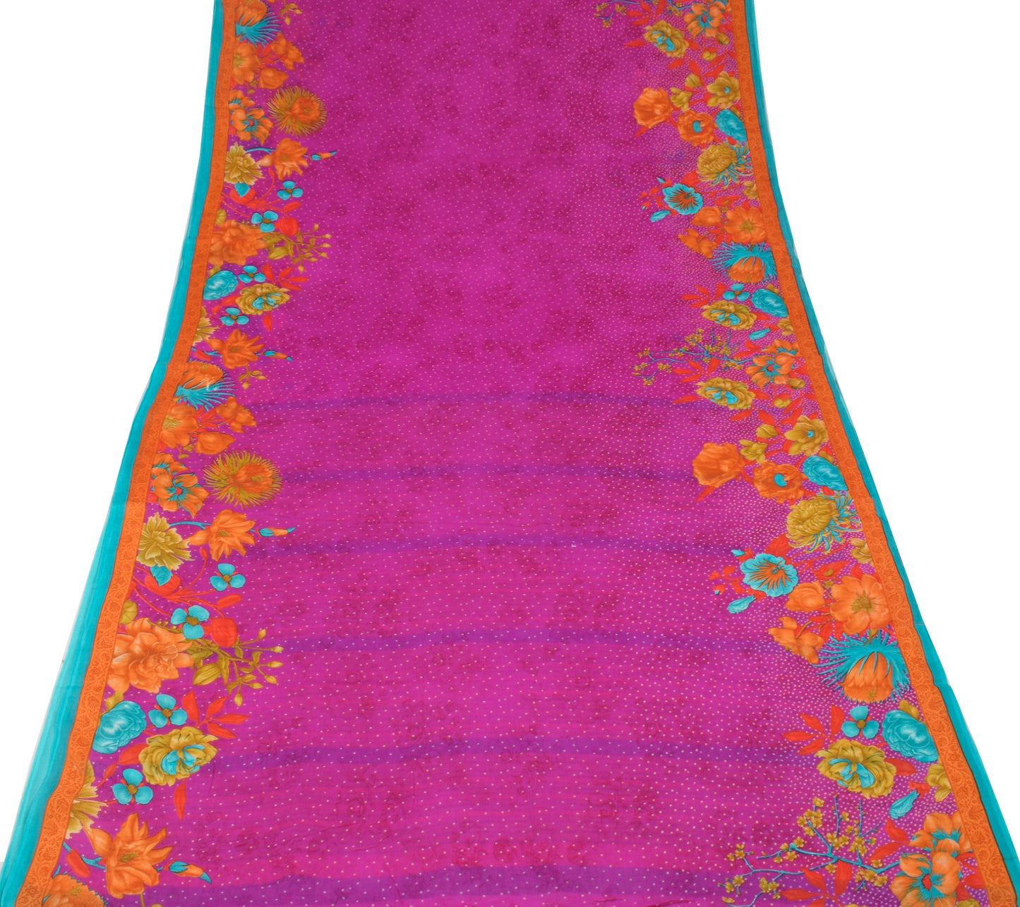 Sushila Vintage Purple Saree Pure Cotton Geomantic Floral Printed Soft Fabric