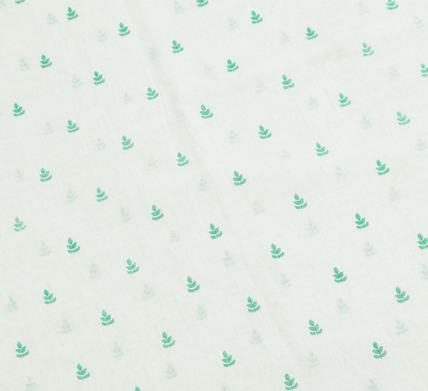 Sushila Vintage White Saree Aqua Green Pure Cotton Leaves Printed Soft Fabric
