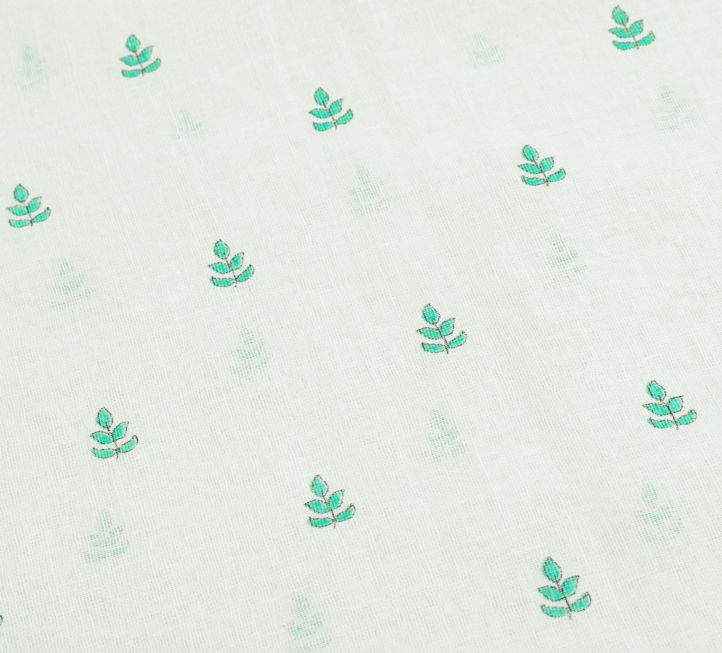 Sushila Vintage White Saree Aqua Green Pure Cotton Leaves Printed Soft Fabric