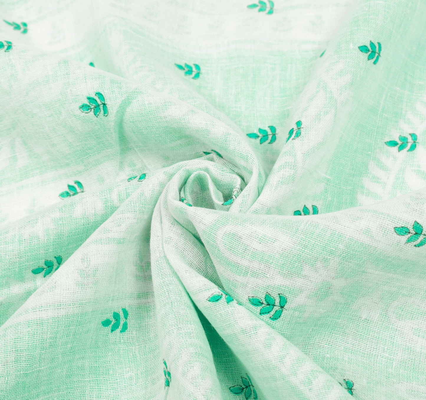 Sushila Vintage White Saree Aqua Green Pure Cotton Leaves Printed Soft Fabric