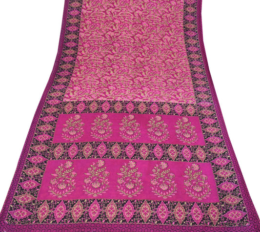 Sushila Vintage Purple Saree 100% Pure Cotton Paisley Printed Soft Craft Fabric