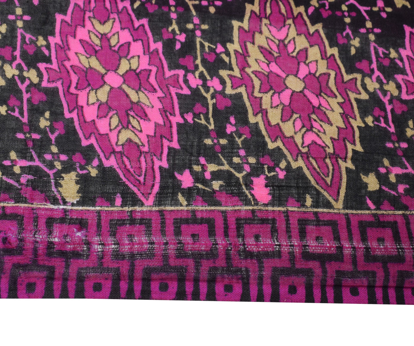 Sushila Vintage Purple Saree 100% Pure Cotton Paisley Printed Soft Craft Fabric