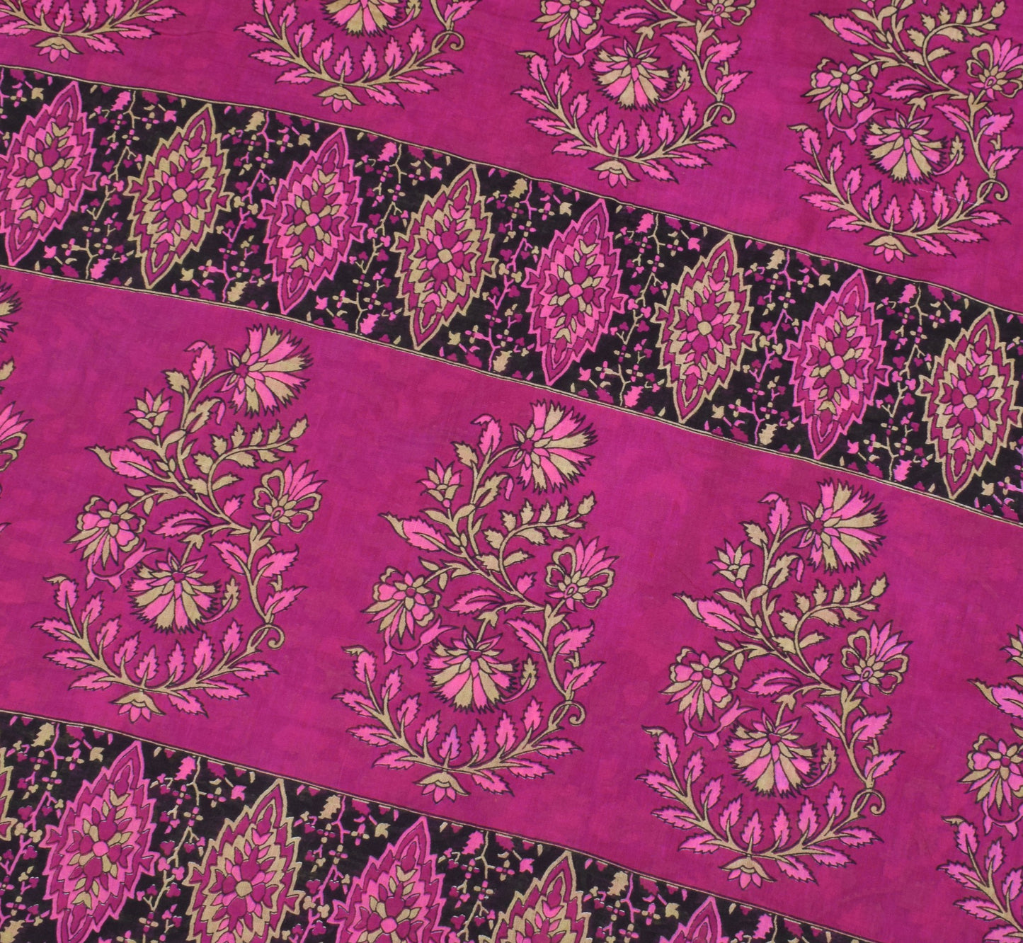 Sushila Vintage Purple Saree 100% Pure Cotton Paisley Printed Soft Craft Fabric