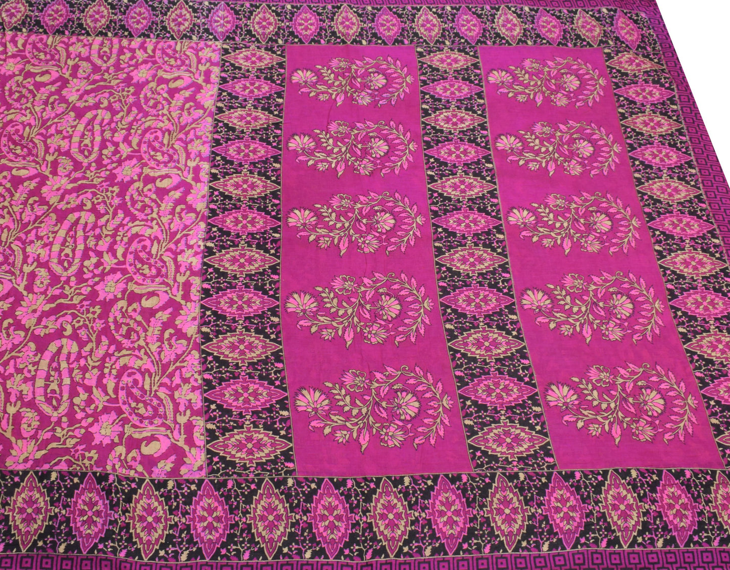 Sushila Vintage Purple Saree 100% Pure Cotton Paisley Printed Soft Craft Fabric