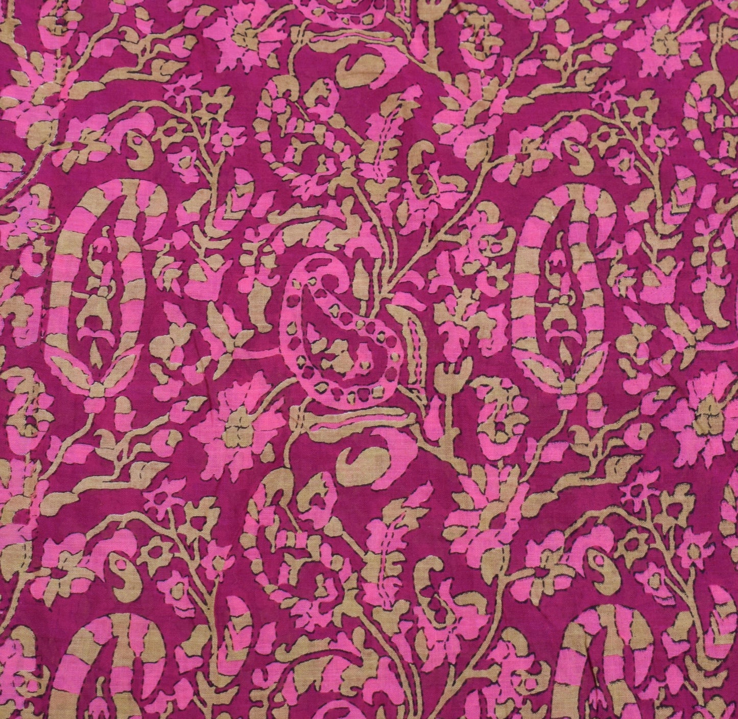 Sushila Vintage Purple Saree 100% Pure Cotton Paisley Printed Soft Craft Fabric