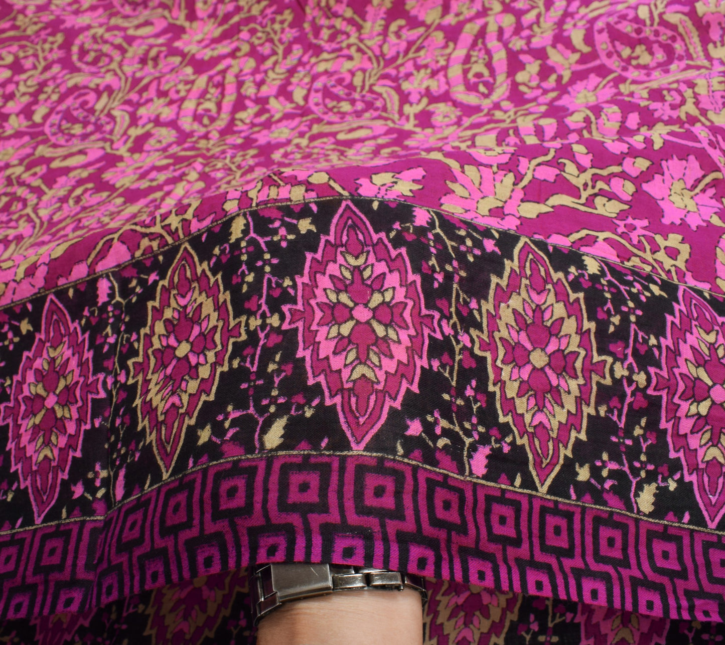 Sushila Vintage Purple Saree 100% Pure Cotton Paisley Printed Soft Craft Fabric