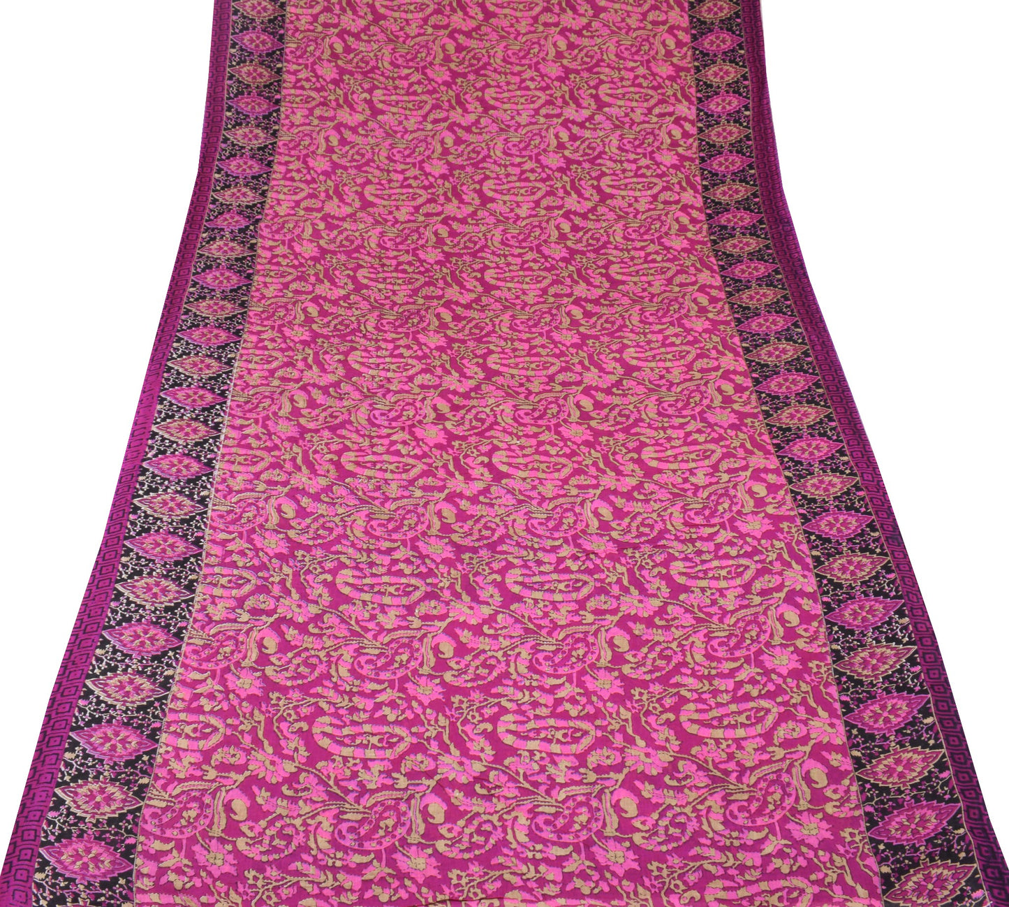 Sushila Vintage Purple Saree 100% Pure Cotton Paisley Printed Soft Craft Fabric
