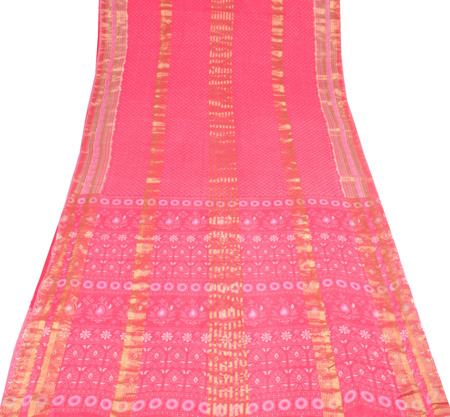 Sushila Vintage Pink Saree Pure Cotton Printed & Zari Woven Soft Craft Fabric