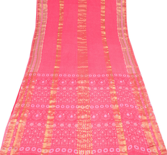 Sushila Vintage Pink Saree Pure Cotton Printed & Zari Woven Soft Craft Fabric