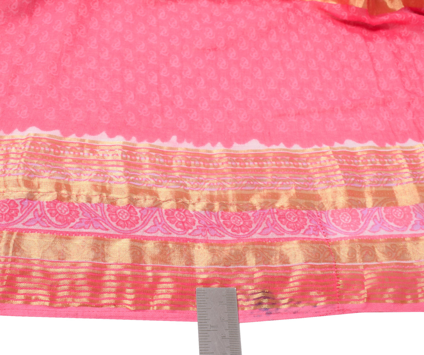 Sushila Vintage Pink Saree Pure Cotton Printed & Zari Woven Soft Craft Fabric