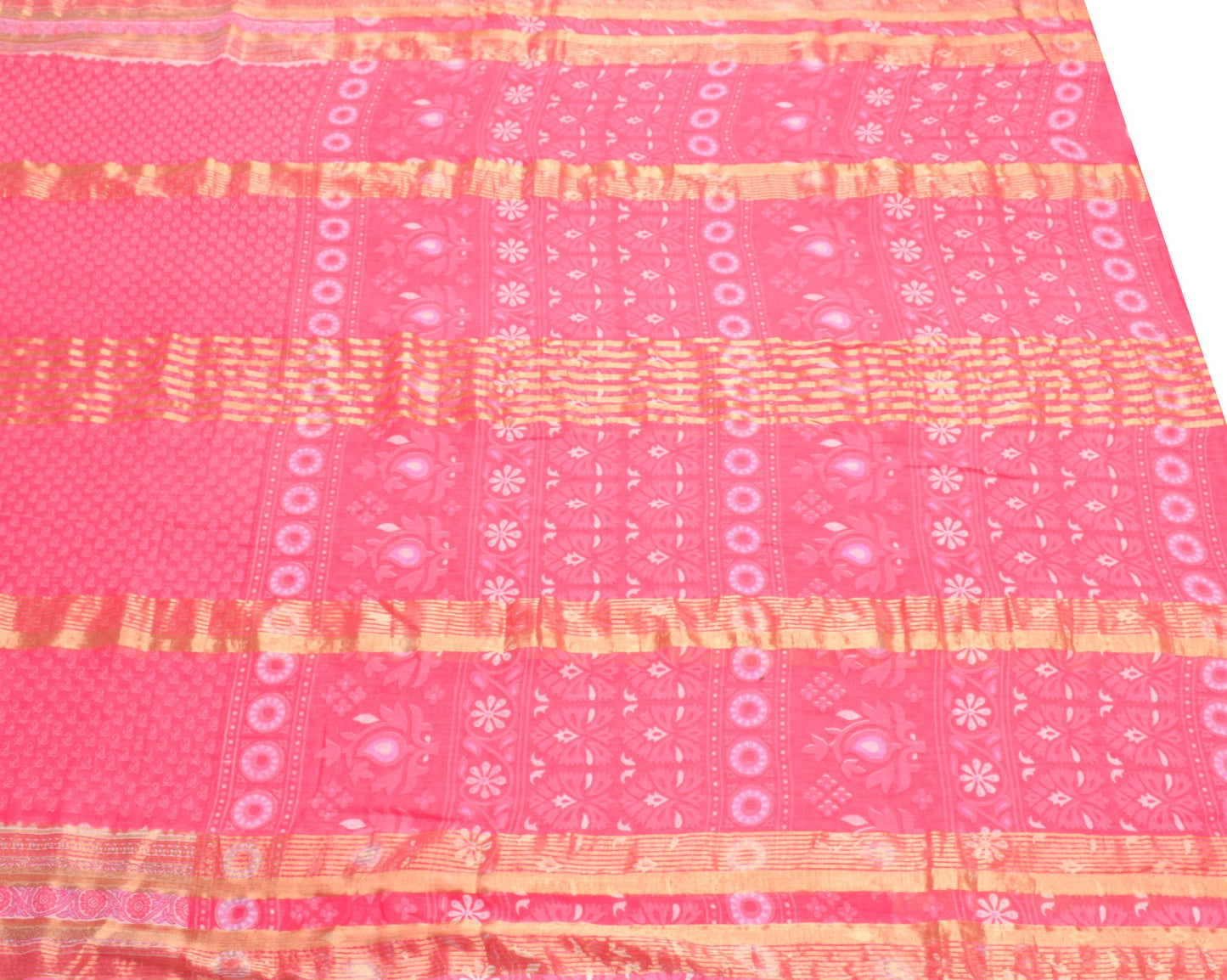 Sushila Vintage Pink Saree Pure Cotton Printed & Zari Woven Soft Craft Fabric