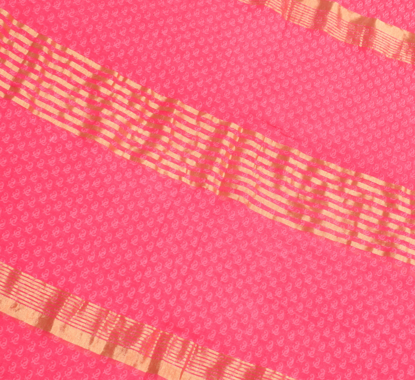 Sushila Vintage Pink Saree Pure Cotton Printed & Zari Woven Soft Craft Fabric