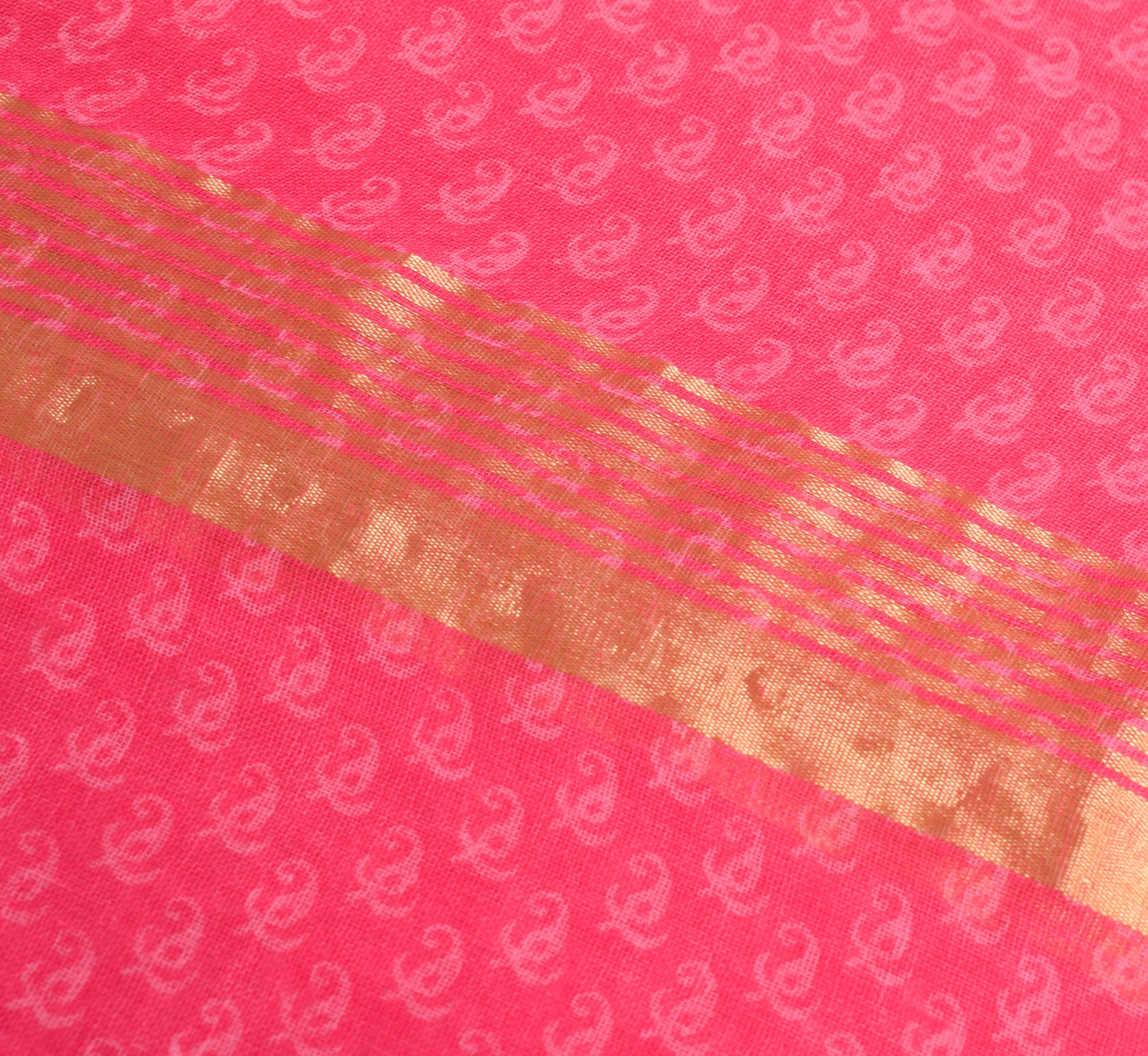 Sushila Vintage Pink Saree Pure Cotton Printed & Zari Woven Soft Craft Fabric