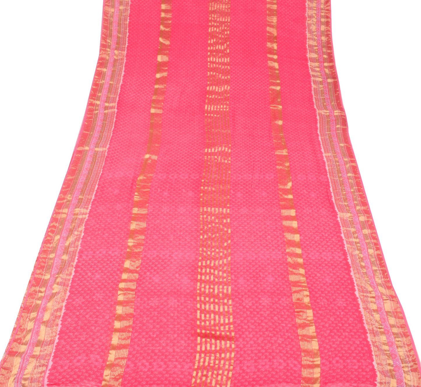 Sushila Vintage Pink Saree Pure Cotton Printed & Zari Woven Soft Craft Fabric