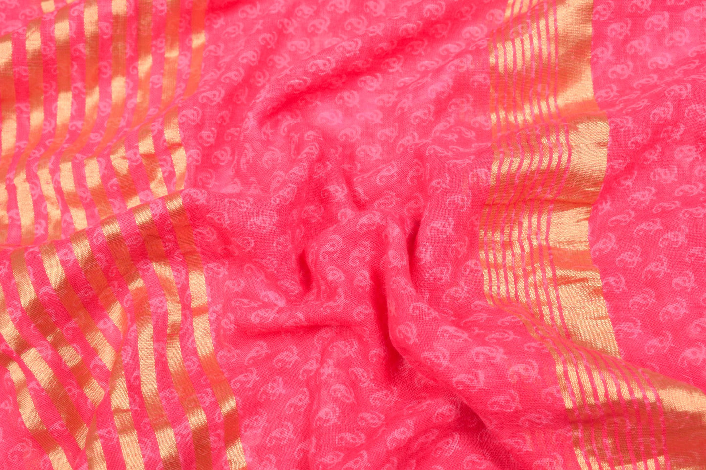 Sushila Vintage Pink Saree Pure Cotton Printed & Zari Woven Soft Craft Fabric