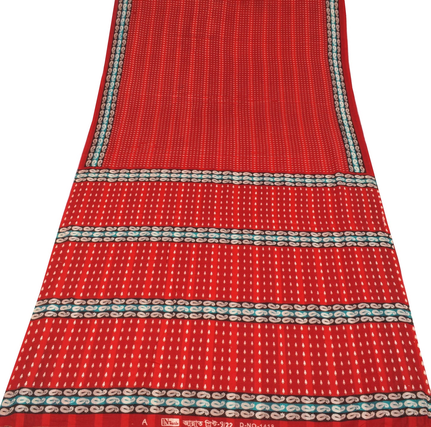 Sushila Vintage Traditional Red Saree 100% Pure Cotton Printed Soft Craft Fabric