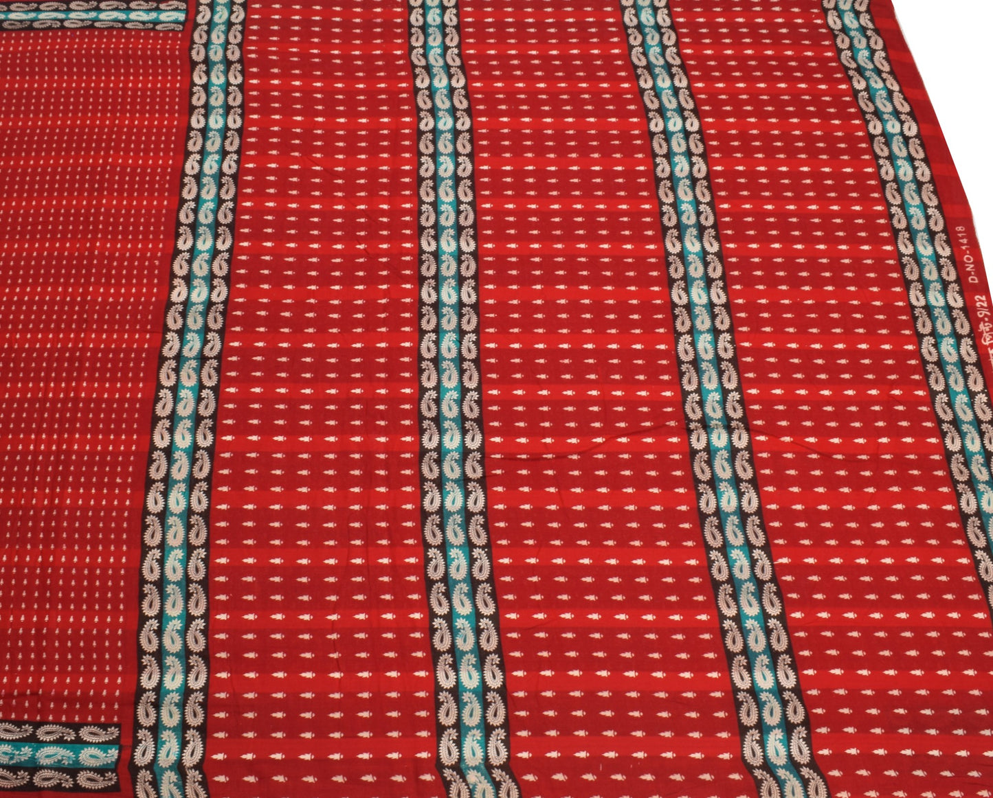 Sushila Vintage Traditional Red Saree 100% Pure Cotton Printed Soft Craft Fabric