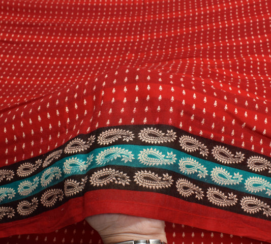 Sushila Vintage Traditional Red Saree 100% Pure Cotton Printed Soft Craft Fabric