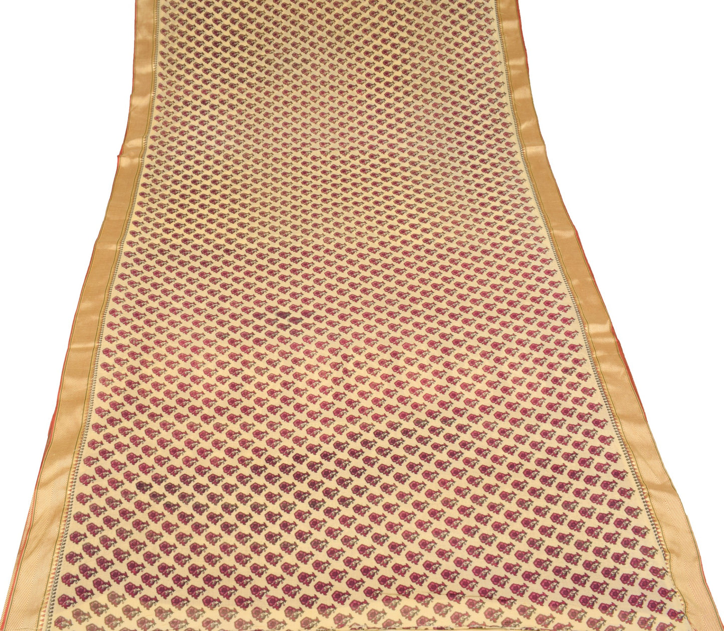 Sushila Vintage Floral Cream Saree with Border Pure Cotton Printed Soft Fabric