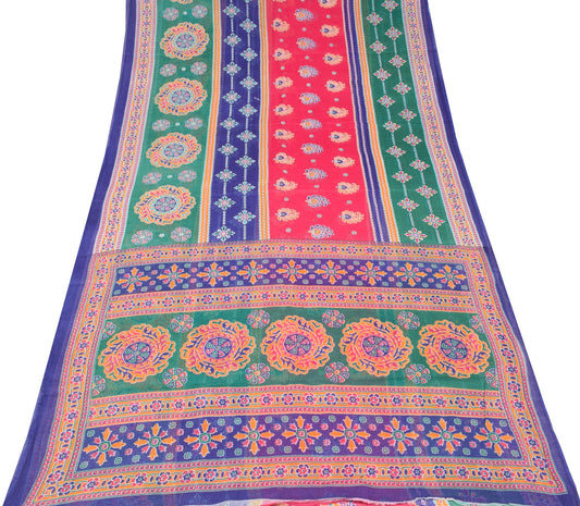 Sushila Vintage Multi-Color Saree 100% Pure Cotton Printed Floral Craft Fabric