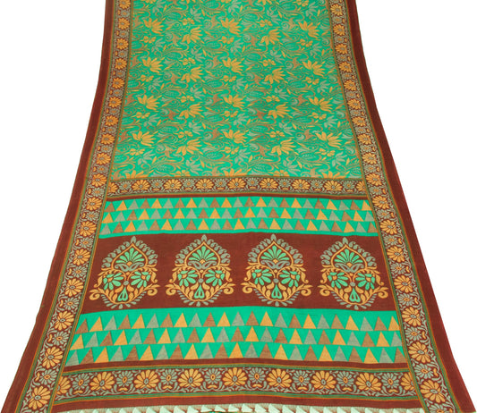 Sushila Vintage Green Saree 100% Pure Cotton Printed Floral Soft Craft Fabric