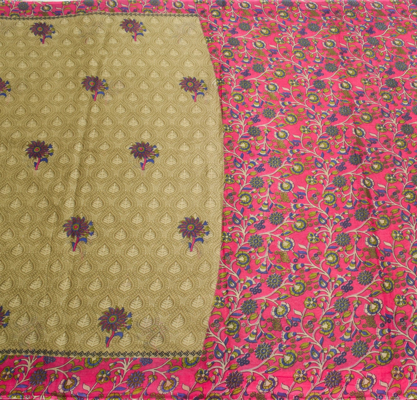 Sushila Vintage Brown Magenta Saree 100% Pure Cotton Printed Floral Craft Fabric