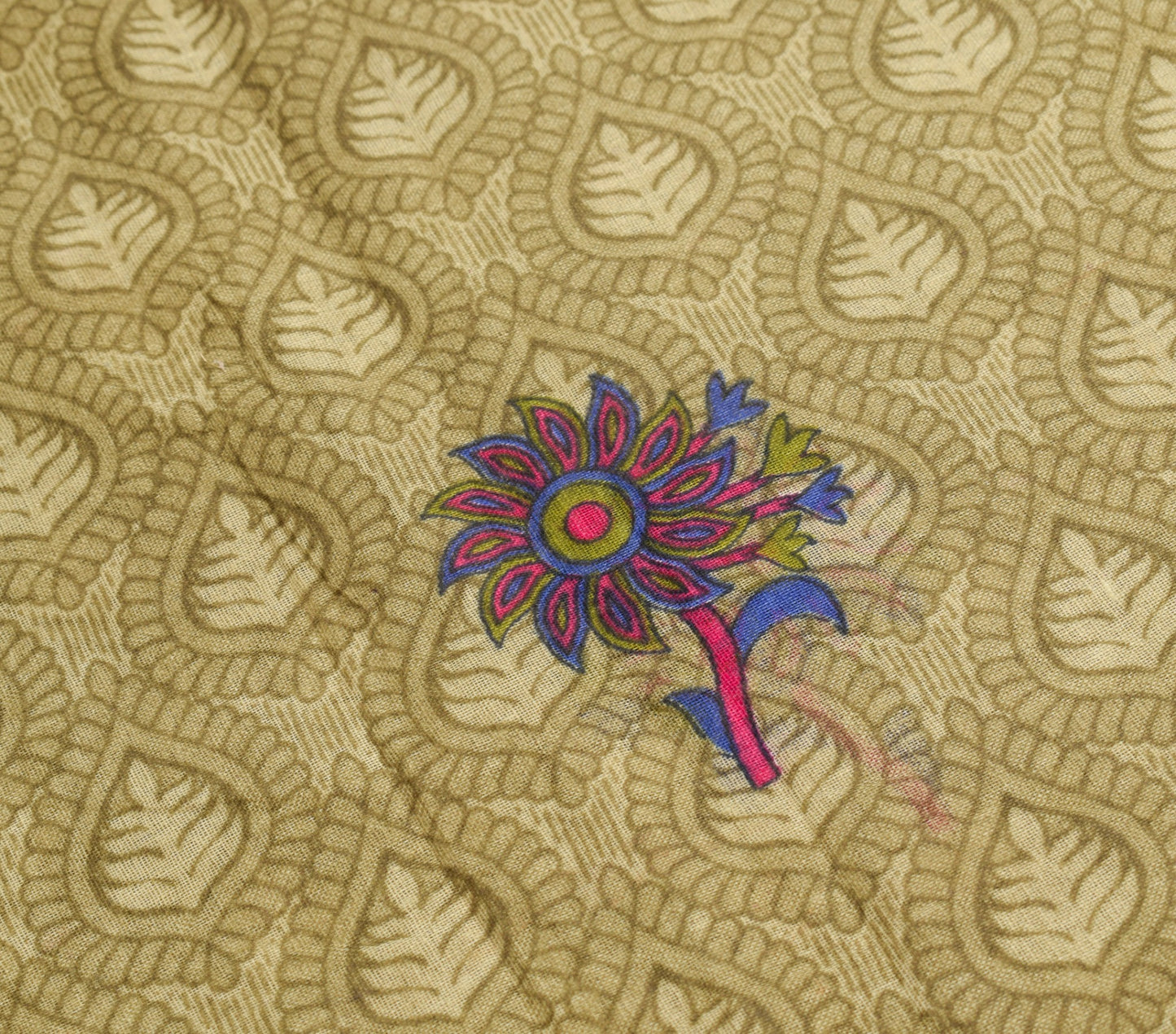 Sushila Vintage Brown Magenta Saree 100% Pure Cotton Printed Floral Craft Fabric