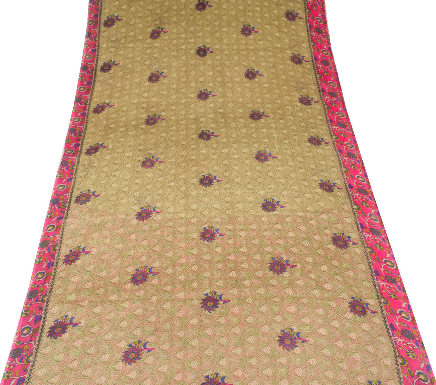Sushila Vintage Brown Magenta Saree 100% Pure Cotton Printed Floral Craft Fabric