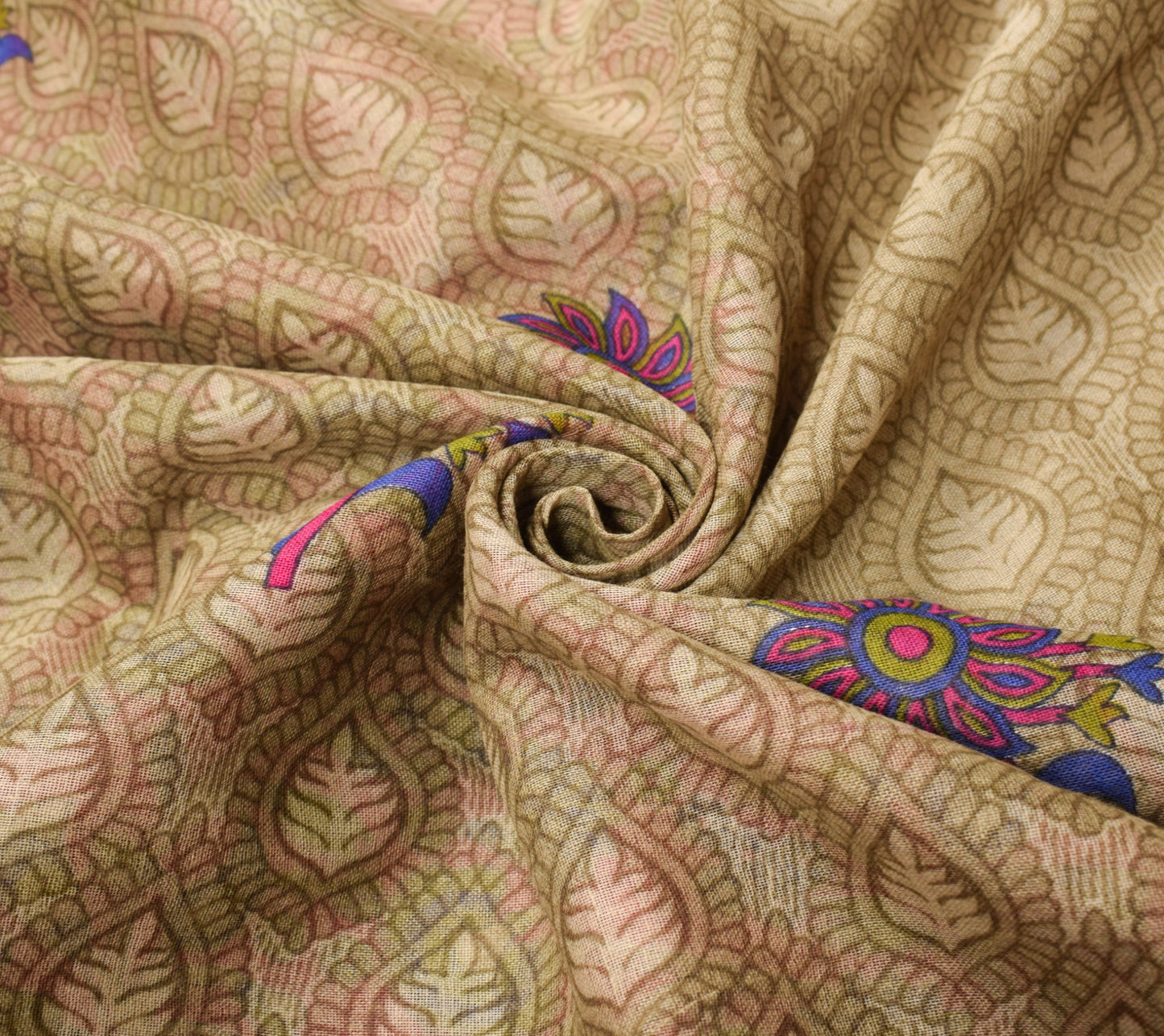 Sushila Vintage Brown Magenta Saree 100% Pure Cotton Printed Floral Craft Fabric