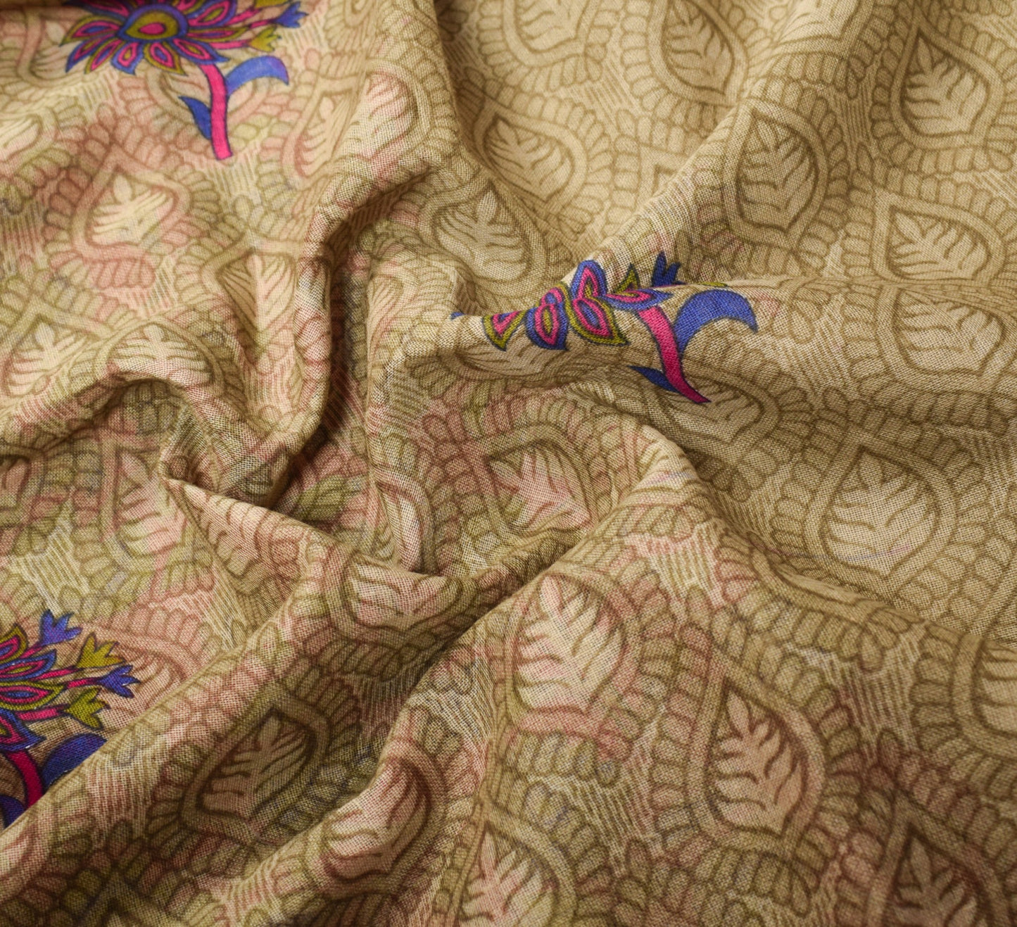 Sushila Vintage Brown Magenta Saree 100% Pure Cotton Printed Floral Craft Fabric