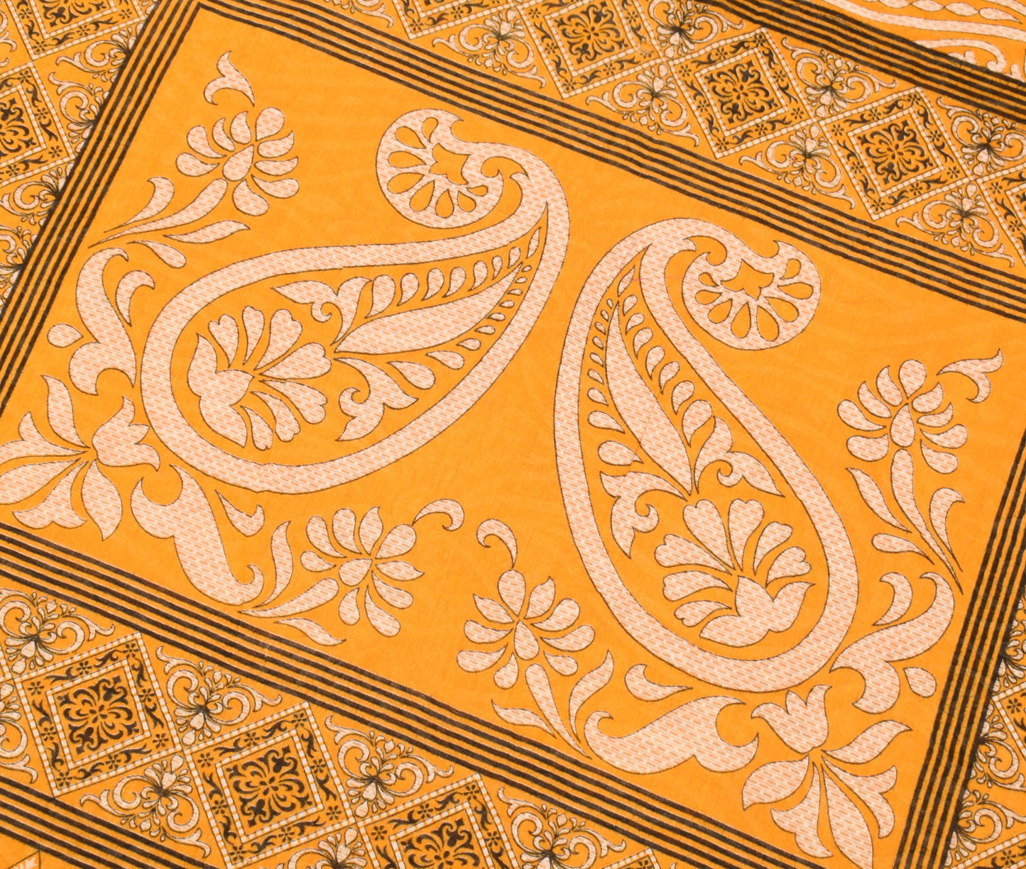 Sushila Vintage 100% Pure Cotton Saree Yellow Floral Printed Soft Craft Fabric