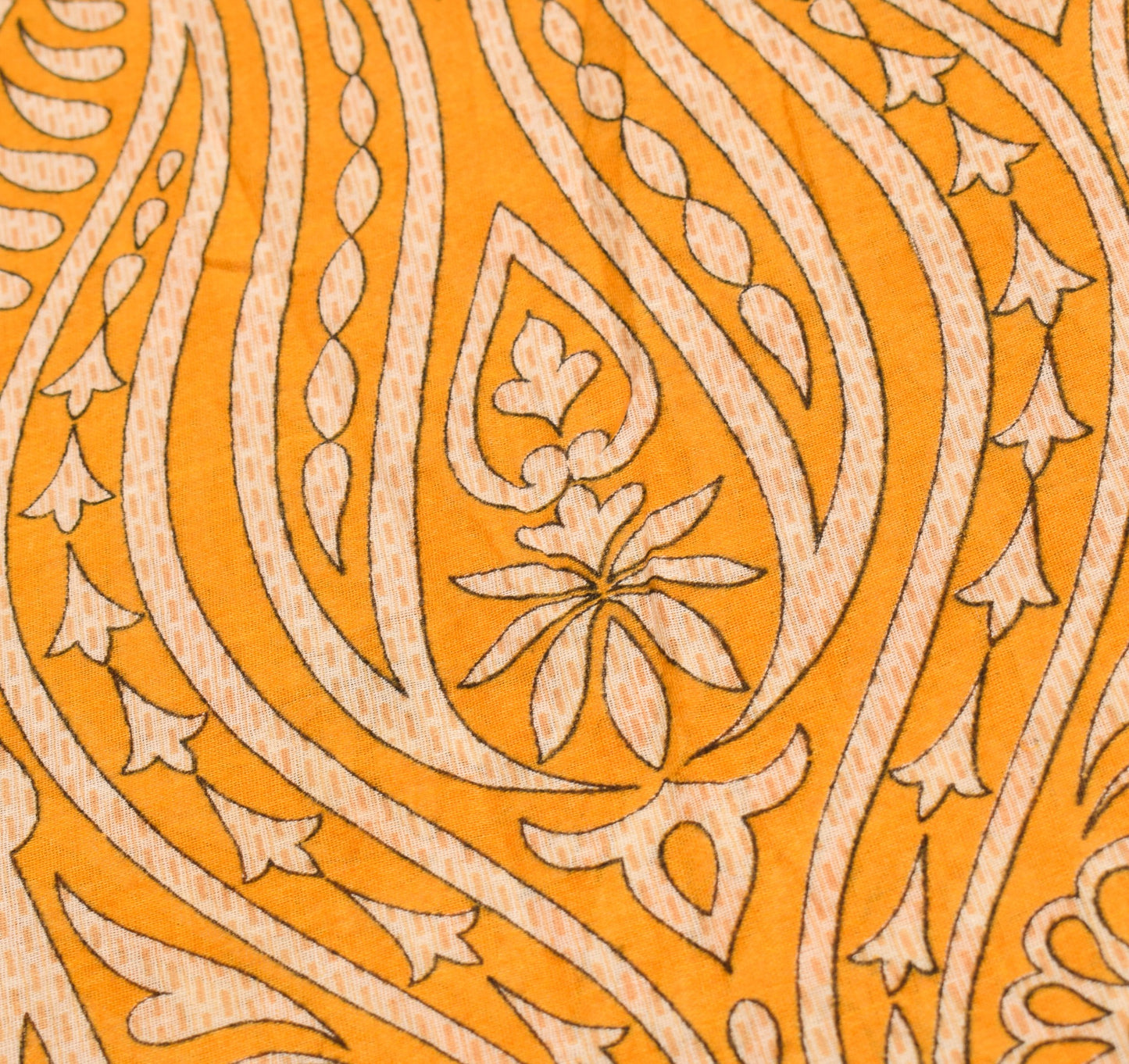 Sushila Vintage 100% Pure Cotton Saree Yellow Floral Printed Soft Craft Fabric