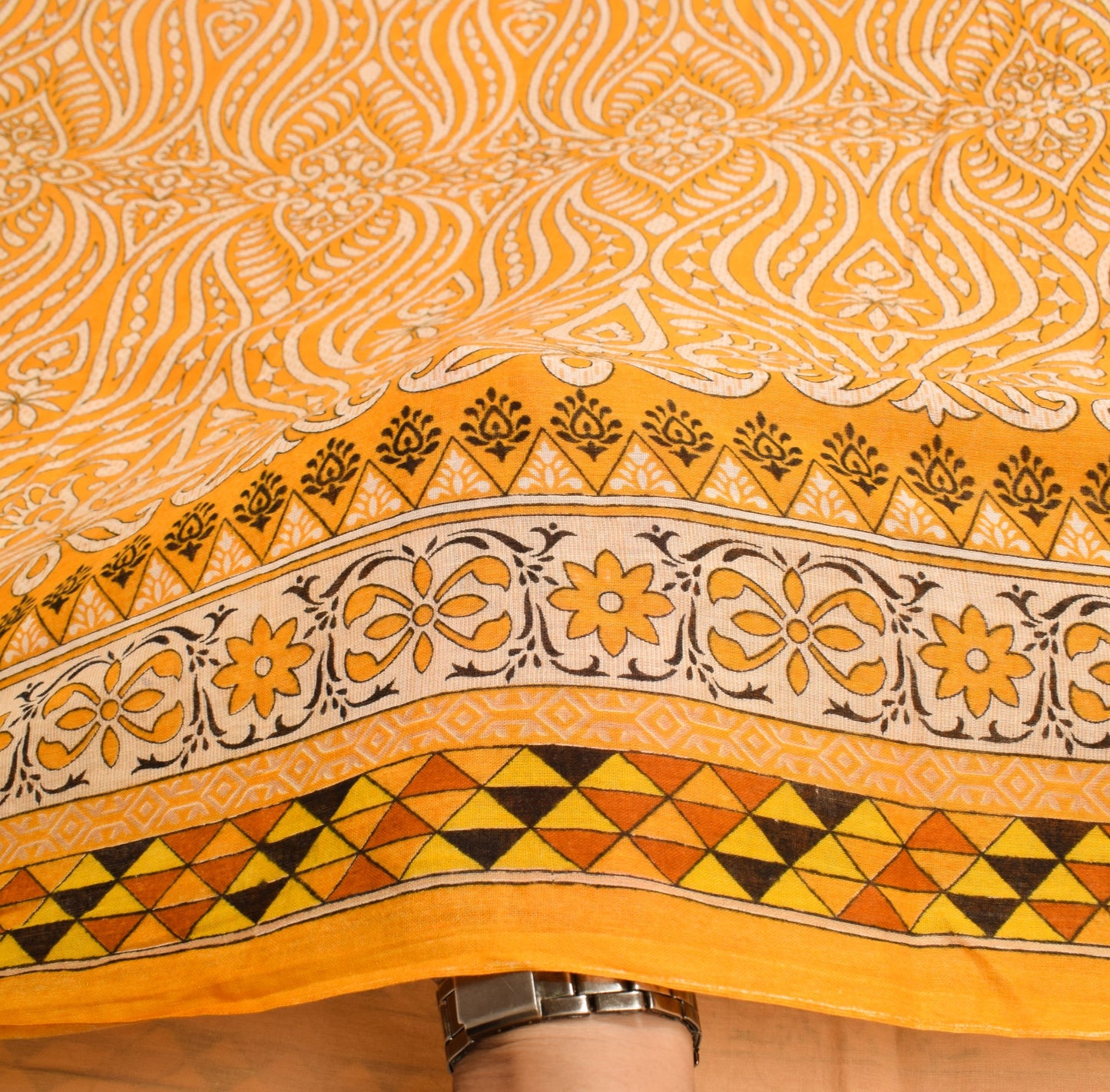 Sushila Vintage 100% Pure Cotton Saree Yellow Floral Printed Soft Craft Fabric