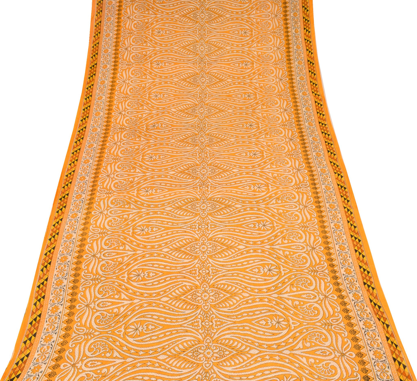 Sushila Vintage 100% Pure Cotton Saree Yellow Floral Printed Soft Craft Fabric