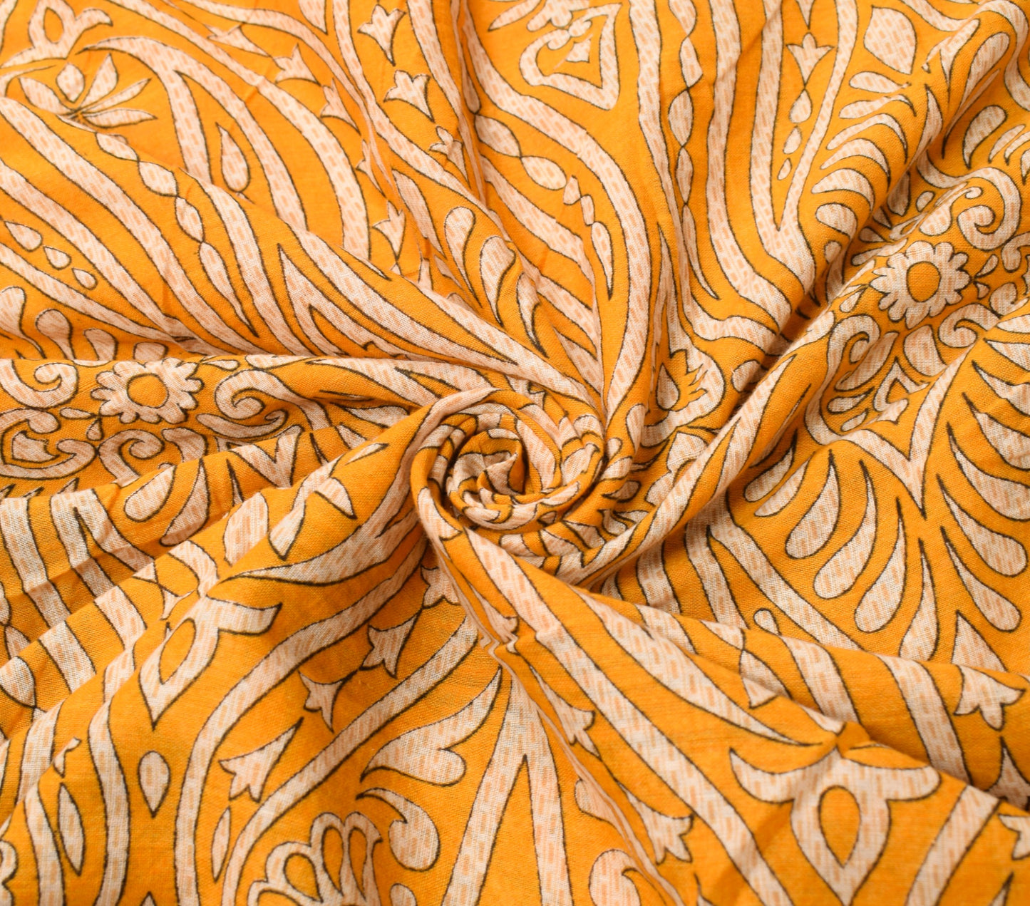 Sushila Vintage 100% Pure Cotton Saree Yellow Floral Printed Soft Craft Fabric