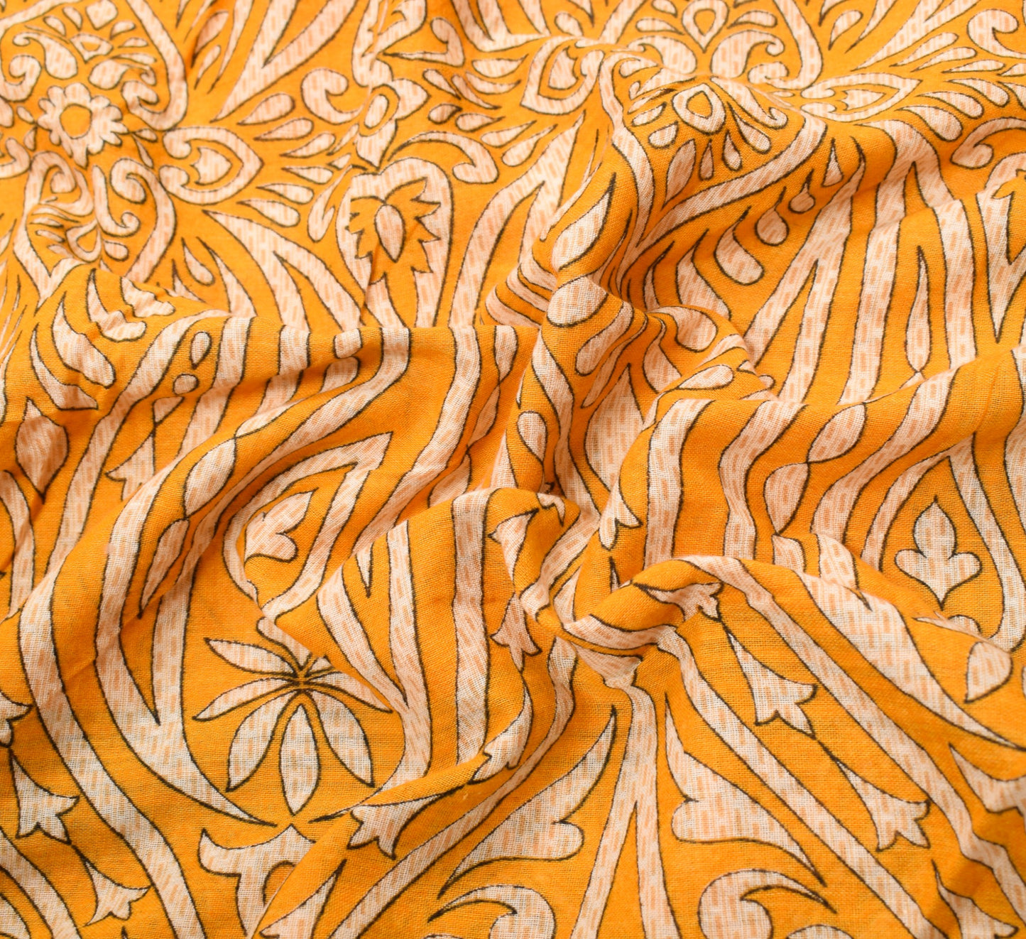 Sushila Vintage 100% Pure Cotton Saree Yellow Floral Printed Soft Craft Fabric