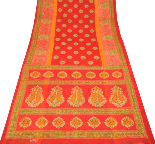 Sushila Vintage Floral Red Saree 100% Pure Cotton Printed Indian Craft Fabric