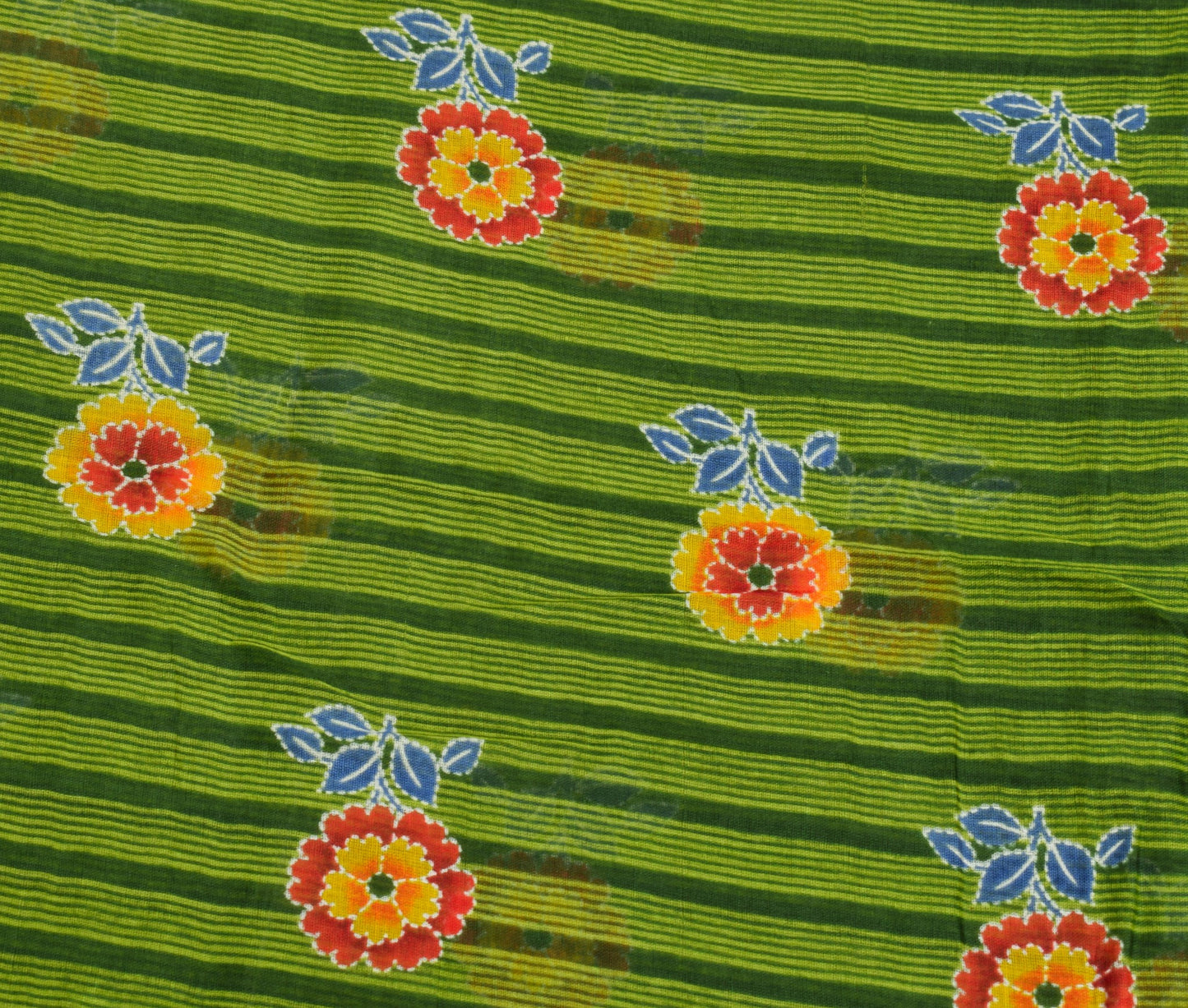 Sushila Vintage Floral Green Saree 100% Pure Cotton Printed Soft Craft Fabric