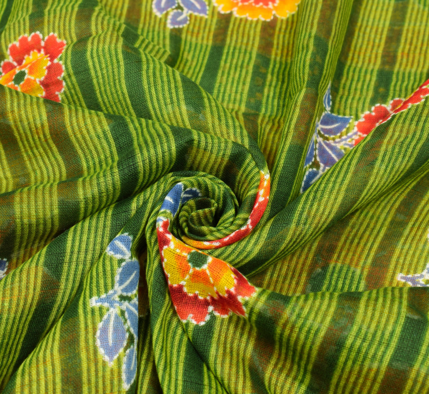 Sushila Vintage Floral Green Saree 100% Pure Cotton Printed Soft Craft Fabric