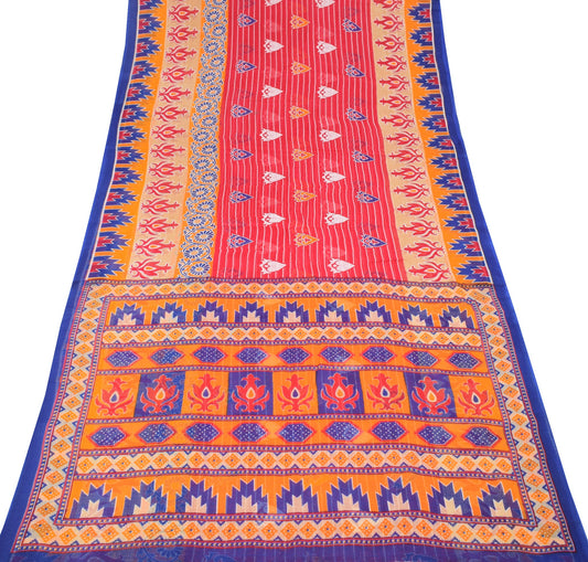 Sushila Vintage Dark Pink Saree 100%Pure Cotton Printed Geometrical Craft Fabric